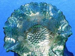 10 ¾ Fenton/Fostoria Vintage Iridescent Carnival Green Glass Ruffled Bowl