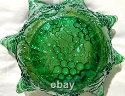 10 ¾ Fenton/Fostoria Vintage Iridescent Carnival Green Glass Ruffled Bowl