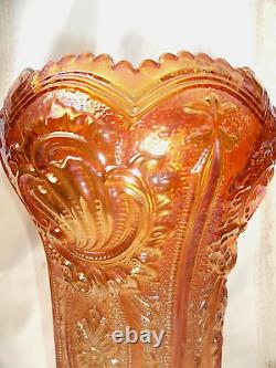 10 Imperial Scroll & Flower Panels Marigold Carnival Glass Vase