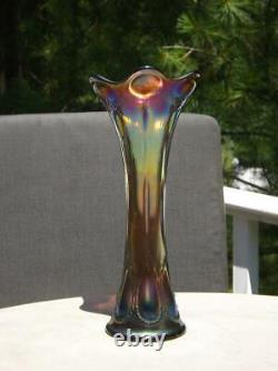 11 Beaded Bullseye Iridescent Carnival Glass Funeral Vase MINT Green & Blue
