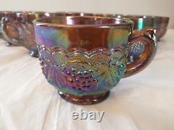 11 PCS Imperial Iridescent Carnival Glass Deep Amber Grapes Punch Cups MINT