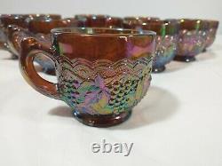 11 PCS Imperial Iridescent Carnival Glass Deep Amber Grapes Punch Cups MINT