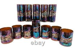 12 Vintage Esteban Prieto Iridescent Studio Art Glass Tumblers- Highball & Rocks