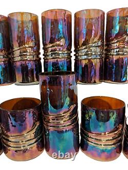 12 Vintage Esteban Prieto Iridescent Studio Art Glass Tumblers- Highball & Rocks