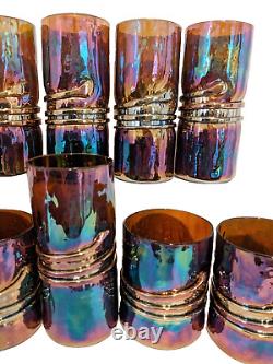 12 Vintage Esteban Prieto Iridescent Studio Art Glass Tumblers- Highball & Rocks