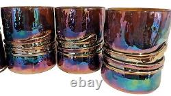 12 Vintage Esteban Prieto Iridescent Studio Art Glass Tumblers- Highball & Rocks