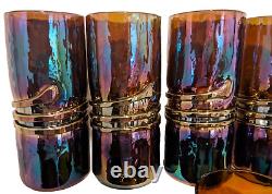 12 Vintage Esteban Prieto Iridescent Studio Art Glass Tumblers- Highball & Rocks