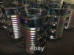 12 Vintage Indiana Glass Windsor Blue Iridescent Carnival Glasses