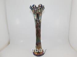 1212/2500 Antique Tree Trunk Iridescent Carnival Cobalt Blue Glass Vase