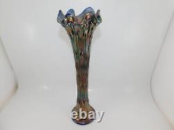 1212/2500 Antique Tree Trunk Iridescent Carnival Cobalt Blue Glass Vase