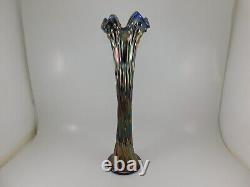 1212/2500 Antique Tree Trunk Iridescent Carnival Cobalt Blue Glass Vase