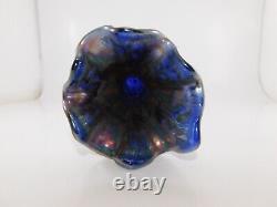 1212/2500 Antique Tree Trunk Iridescent Carnival Cobalt Blue Glass Vase