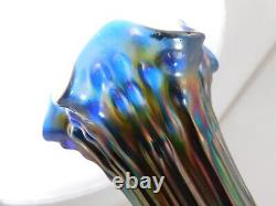 1212/2500 Antique Tree Trunk Iridescent Carnival Cobalt Blue Glass Vase