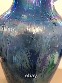 14 Fenton Art Glass Twilight Blue Iridescent Carnival Crackle Ruffle Vase
