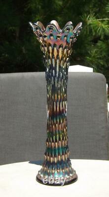 15.5 Iridescent Carnival Glass Vibrant Tree Trunk Funeral Vase MINT