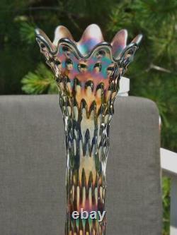 15.5 Iridescent Carnival Glass Vibrant Tree Trunk Funeral Vase MINT