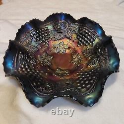 1910 Northwood Carnival Glass Grape & Cable Iridescent Purple Dish