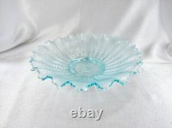 1910 Northwood Nippon 8½ Carnival Glass Ice Blue Iridescent Art Deco Ruffle Bowl