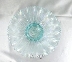 1910 Northwood Nippon 8½ Carnival Glass Ice Blue Iridescent Art Deco Ruffle Bowl