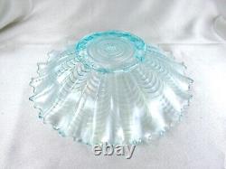 1910 Northwood Nippon 8½ Carnival Glass Ice Blue Iridescent Art Deco Ruffle Bowl