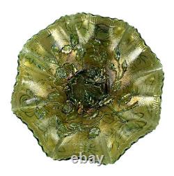 1915-1918 Imperial Glass LUSTRE ROSE Nappy Bowl Ruffled Green Carnival Ruffled