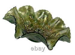 1915-1918 Imperial Glass LUSTRE ROSE Nappy Bowl Ruffled Green Carnival Ruffled