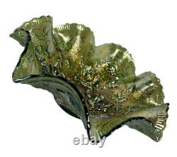 1915-1918 Imperial Glass LUSTRE ROSE Nappy Bowl Ruffled Green Carnival Ruffled