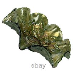 1915-1918 Imperial Glass LUSTRE ROSE Nappy Bowl Ruffled Green Carnival Ruffled