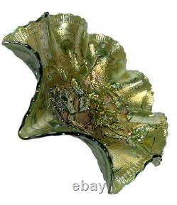 1915-1918 Imperial Glass LUSTRE ROSE Nappy Bowl Ruffled Green Carnival Ruffled