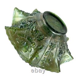 1915-1918 Imperial Glass LUSTRE ROSE Nappy Bowl Ruffled Green Carnival Ruffled
