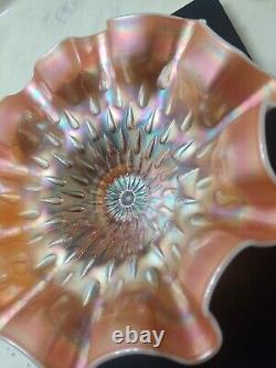 1920 iridescent Antique Dugan Peach Opal Raindrops Carnival Glass, Crimped Bowl