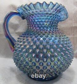 1992 Fenton 3 Generations Art Glass Blue Iridescent Carnival Hobnail Pitcher