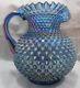 1992 Fenton 3 Generations Art Glass Blue Iridescent Carnival Hobnail Pitcher