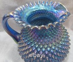 1992 Fenton 3 Generations Art Glass Blue Iridescent Carnival Hobnail Pitcher