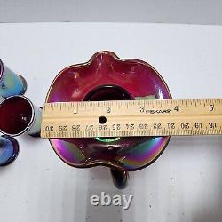 1996 Gibson Carnival Glass Purple Iridescent Pitcher Glass Set Miniature