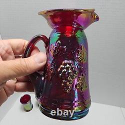 1996 Gibson Carnival Glass Purple Iridescent Pitcher Glass Set Miniature