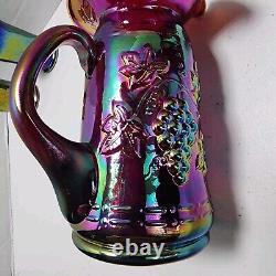 1996 Gibson Carnival Glass Purple Iridescent Pitcher Glass Set Miniature