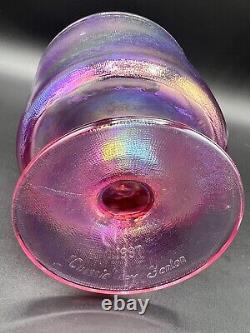 1997 Fenton Glass Pink Iridescent Carnival Glass Chessie Candy Dish & Lid 8.5