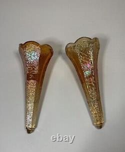 2 Vintage Carnival Glass Car Vases 7.25