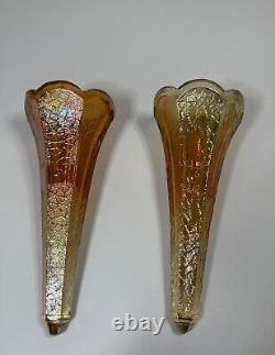 2 Vintage Carnival Glass Car Vases 7.25