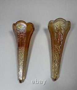 2 Vintage Carnival Glass Car Vases 7.25