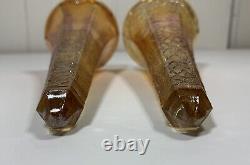 2 Vintage Carnival Glass Car Vases 7.25