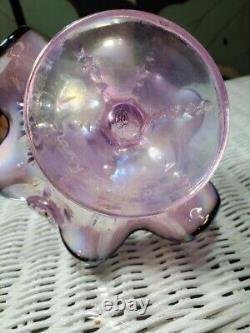 2003 Nancy Fenton Signed Pink Iridescent Carnival Glass Footed Basket, Mint Cond