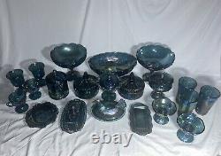 21 COUNT RARE Vintage Indiana Harvest Grape Iridescent Blue Carnival Glass LOT