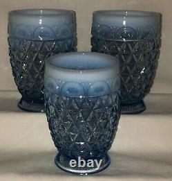 3 Imperial LACED EDGE/ KATY BLUE BLUE OPALESCENT 4 1/4 9 OZ TUMBLERS