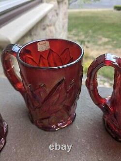 4 Imperial Red Iridescent Carnival Glass ACANTHUS LEAF Tankard Mugs Cups