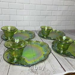 4 Indiana Carnival 2443 Glass Iridescent Harvest Grapes Lime Green Snack Set