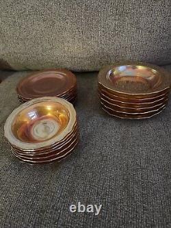 44pc VTG Iridescent Orange/Peach Carnival Glass set + Creamer & Sugar