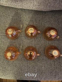 44pc VTG Iridescent Orange/Peach Carnival Glass set + Creamer & Sugar