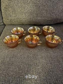 44pc VTG Iridescent Orange/Peach Carnival Glass set + Creamer & Sugar